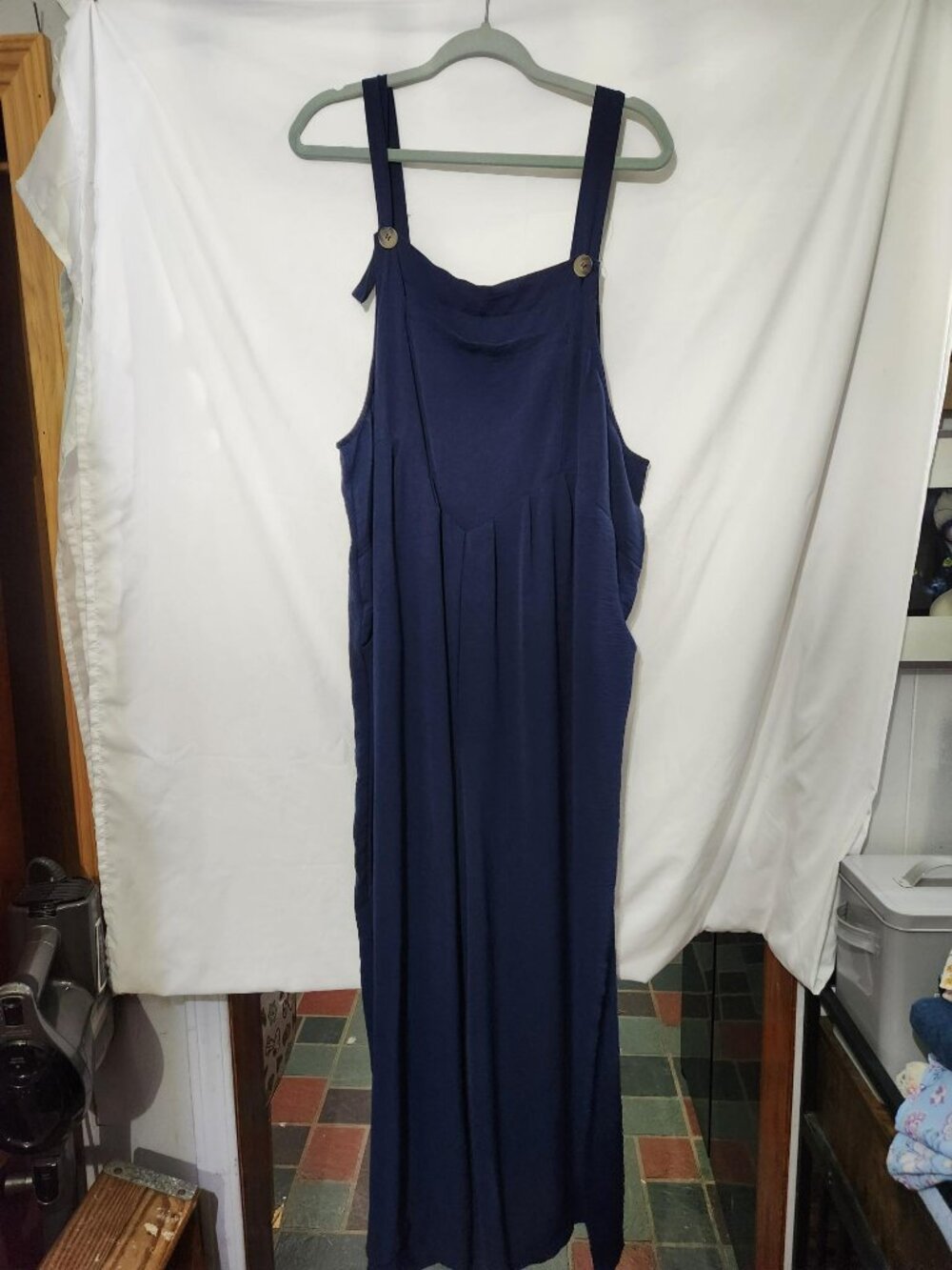 Plus Size 3X Navy Wide Leg Jumpsuit Bib Overall Palazzo Romper Pockets